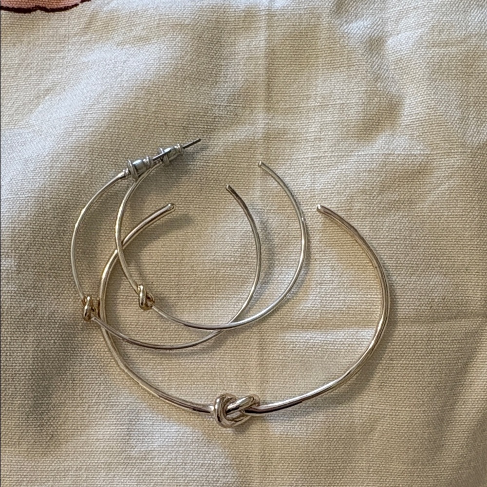 Stella & Dot Silver Hoop Knot Earrings and Cuff Bracelet